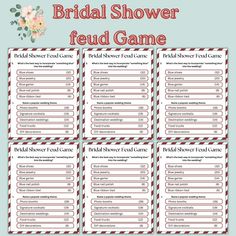 the bridal shower game is shown in red and white