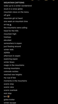 the mountain captions are displayed on a black background