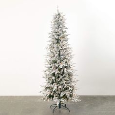 7' Lit Slim Flocked Xmas Tree Slim Flocked Christmas Tree, Pencil Tree, Flocked Christmas Tree, Christmas Tree Green, Slim Christmas Tree, Pencil Trees, Pre Lit Christmas Tree, Cabin Christmas, Flocked Christmas Trees