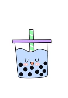 a blue drink with a green straw in it's mouth and eyes drawn on the side