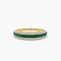 14k Half Eternity Square Emerald Anniversary Ring | Anniversary Rings Emerald Crystal Aesthetic, San Miguel Wedding, Emerald Anniversary, Mens Diamond Wedding Bands, Stackable Wedding Bands, Future Engagement Rings, Emerald Rings, Green Jewelry, Local Jewelry