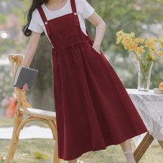 Academia Literary and Forest Suspender Skirt College Style Dress Types Of Long Skirts, Skirt With Suspenders, Poncho Dress, Mens Outerwear Jacket, Denim Jean Dress, Sweater Dress Casual, Dress Night Out, Hoodie Cardigan, Red Skirt