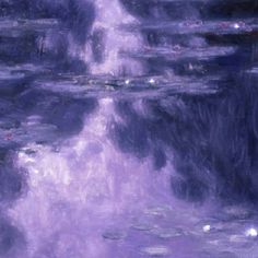 a painting of water lilies in purple and blue