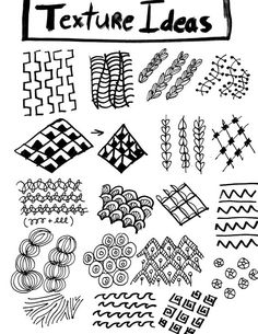 an image of different types of patterns and designs on a white background with the words texture ideas written in black ink