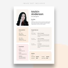 a simple resume template with an image on the front and back cover, in pastel colors