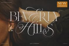 an advertisement for beverly hills featuring a woman's face with her hand on her shoulder