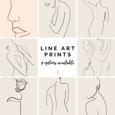 nine line art prints with different shapes and sizes, including the outlines for each woman's body