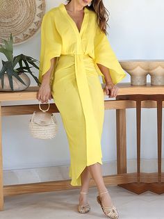 Plain Summer Vacation V neck Natural Daily Maxi Short Sleeve No Dresses for Women Dirndl Outfit, Bandeau Tops, Draped Midi Dresses, Flare Sleeve Dress, Short Sleeve Maxi Dresses, Mini Robes, Linen Maxi Dress, Maxi Dress With Sleeves, Types Of Dresses