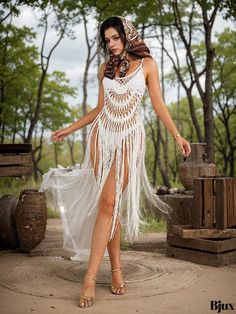 Bjux - Knitted Fringe Cover-Up Kaftan Olivia Mark, Cover Up, Maxi Dress, Skirt, Knitting