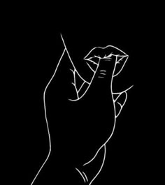 a black and white drawing of a hand holding something in it's right hand