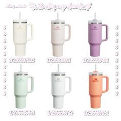 the mugs are all different colors and sizes for each cup, but one has a straw in it