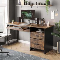 Industrial Style Design Covered in gray oak, the industrial desk fits perfectly with home office furniture and floor, creating an efficient and comfortable working atmosphere. Complete Drawer Desk There is no need to buy a drawer and a desk separately, it's a drawer desk that has 3 tier storage space to organize your office accessories. Besides, the bottom drawer could hold legal-size or letter-size paper according to your need. Flexible Keyboard Tray The tray is 24.7"L x 3.9"W, suitable for mos