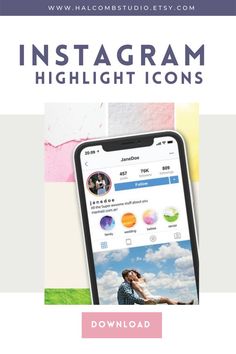 an instagramr with the text instagram highlight icons in pink and blue on it