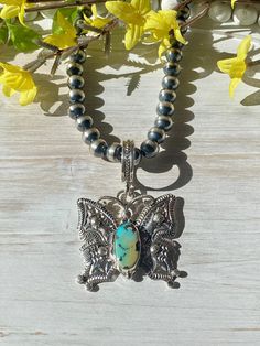 Jereme Delgarito Royston Turquoise Sterling Silver Butterfly Pendant. It measures 3 1/8 inches long and 2 inches wide. Pendant Only!! Signed by the artist and stamped sterling silver. Thank you for checking out my store, if you have any questions please contact me!! SKU:39876153540693_6f4b915* Engraved Silver Southwestern Turquoise Necklace, Engraved Silver Turquoise Necklace In Southwestern Style, Silver Hair Pin, Royston Turquoise, Tucson Az, Silver Butterfly, Kingman Turquoise, Butterfly Pendant, Silver Hair