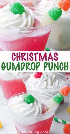 christmas gumdrop punch recipe in cups with candy on top