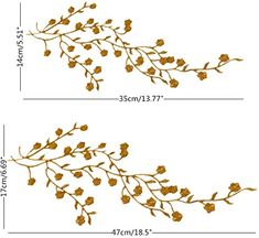 the measurements of flowers and leaves are shown in two different sizes, one is gold