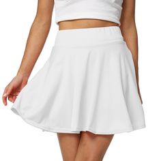 PRICES MAY VARY. Fabric: 95% polyester +5% spandex. Elastic fabric, comfortable to wear, easy to put on and take off. Wear with a cute crop top,casual t shirt,denim jacket.This basic solid color mini skirt will definitely attract more attention for you. Whether it is in school, office, dates, and parties .This woman skirt is your amazing outfit. Please refer to the size information before ordering. Size Information:

 X-Small----Waist:24.4",Length:15.8"

 Small----Waist:25.2",Length:16.1"

 Medi Spring Stretchy Tennis Skirt With Wide Waistband, Spring Stretch Tennis Skirt With Wide Waistband, Casual Fitted Tennis Skirt With Wide Waistband, Casual Fitted Skort With Elastic Waistband, Fitted Tennis Skirt With Elastic Waistband For Day Out, Casual High Stretch Workout Skort, Summer White Elastane Mini Skirt, High Waist Stretch Tennis Skirt For Spring, Spring High Waist Stretch Tennis Skirt