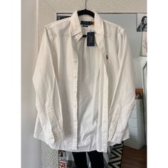 Ralph Lauren Polo White Button Down Shirt Size Small Never Worn Great Quality Vintage White Business Casual Shirt With Collar, Classic Shirt With Casual Collar, White Business Casual Blouse, White Casual Blouse For Business Casual, Classic White Tops With Button Closure, Classic White Shirt With Buttons, White Casual Dress Shirt With Placket, White Dress Shirt With Buttons For Spring, Casual Office Shirt With Snap Buttons