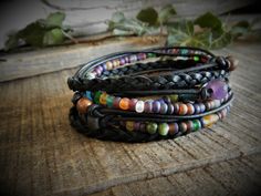 "This Wrap Bracelet for Women is so fun!, boho wrap brackets are so versatile, a bracelet you can wear every day. Amethyst Layering Bracelets are a great the summer look. ... Natural (will get darker with time) Napa leather braided, multi cord bracelet. A unique combination of High-fired stoneware, recycled glass, fresh water pearl and semi-precious stone beads combine to make this 3x wrap bracelet. It is adorned with a magnetic clasp that makes it very easy to put on by yourself. (4) SizesExtra Adjustable Hippie Style Friendship Wrap Bracelet, Hippie Hand Wrapped Jewelry For Friendship, Hand Wrapped Hippie Bracelets As Gift, Hippie Hand Wrapped Bracelets As Gift, Adjustable Bohemian Wrap Bracelet, Bohemian Hand Wrapped Bracelets For Friendship, Adjustable Bohemian Wrap Bracelet For Festivals, Bohemian Hand Wrapped Friendship Bracelets, Black Hippie Bracelets For Festival