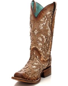 Corral Women's Orix Glitter Inlay & Studded Cowgirl Boots - Square Toe | Boot Barn Cowgirl Boots Square Toe, Cowgirl Boots Wedding, Cowgirl Boots Square Toed, Classic Black Boots, Cute Cowgirl Boots, Country Shoes, Bridal Boots, Womens Cowgirl Boots, Bota Country