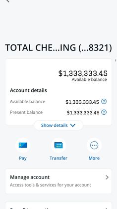 an iphone screen showing the balance and account details for total cheeting $ 822 / 1