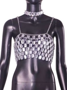 White Acrylic Beading Hollow Out Bra Chain Luxury Diamonds Beads Halter Top. Comes with the choker. ONE SIZE TOP Bra Chain, Chain Bra, Mesh Long Sleeve Top, Luxury Diamonds, Mesh Long Sleeve, White Acrylics, White Acrylic, New Arrival Dress, Baddie Outfits