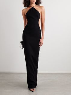 Mônot's eveningwear is renowned for its alluring cutouts. This halterneck gown is made from black crepe and has pin-thin straps framing the open back. Complete the look with gold hoops and simple pumps. Crepe Gown, Floral Dresses Short, Dress Flats, Sport Swimwear, Swimsuit Dress, Gold Hoops, Skirt Top, Net A Porter, Evening Wear