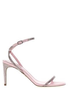 'Ellabrita' leather sandals with rhinestone appliqué, adjustable strap, heel. Composition: Pink Sandals Heels, Rhinestone Appliques, Pink Sandals, Embellished Sandals, Crossbody Tote Bag, Rene Caovilla, Beauty Accessories, Lace Boots, Womens Heels