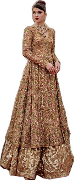 Frock With Lehenga, Angrakha Style Frock, Lehenga Dress, Pakistani Bridal Dress, Angrakha Style, Lehenga Style, Gold Work, Pakistani Bridal, How To Dye Fabric