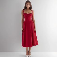 Lasaky - Statement Red Vintage Dress with Cinched Waist and Flared Hem Red Vintage Dress, Vintage Red Dress, Red S, Red Vintage, Skirt Type, Waist Circumference, Types Of Skirts, Cinched Waist, Olivia Mark