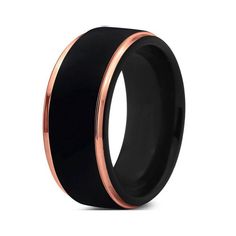 men's black and rose gold plated wedding band with anod inlay