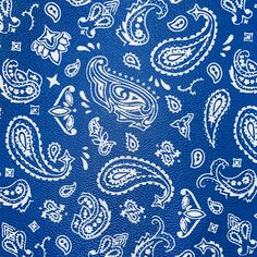 blue leather with white paisley pattern on it