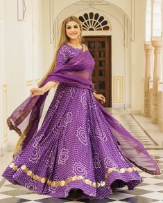 Beautiful Purple Lehenga Set - www.riafashions.com Purple Gota Work Dola Silk Sharara, Purple Dola Silk Sharara With Gota Work, Silk Bandhani Print Dress With Traditional Drape, Silk Dress With Bandhani Print In Traditional Drape, Silk Dress With Bandhani Print And Traditional Drape, Designer Georgette Anarkali Set With Bandhani Print, Designer Bandhani Print Anarkali Set In Georgette, Designer Georgette Dress With Bandhani Print, Purple Art Silk Sharara With Dori Work