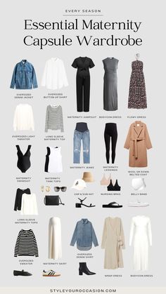 Create your ideal minimal maternity style with our essential maternity capsule wardrobe for 2024! This year-round guide includes pregnancy outfits for fall, summer, spring, and winter. Discover the perfect maternity outfits for every season with our complete guide to maternity style. Bump friendly outfits