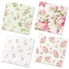 four napkins with pink roses on them