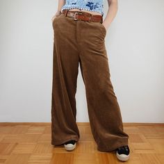 Vintage brown corduroy baggy pants in mint condition. Brand Lola Liza Belgian design Size 42 (us 12, uk 16) 85% polyester 12% nylon 3% spandex High waist with belt loops 4 pockets Wide leg  waist 44 cm = 17.3 inches hips 60 cm = 23.6 inches length 106 cm = 41.7 inches inseam 74 cm = 29.1 inches Wide Leg Corduroy Pants With Belt Loops, Full Length Brown Corduroy Bottoms, Brown High-waisted Corduroy Pants, Corduroy Wide Leg Pants With Belt Loops, Brown Full Length Corduroy Pants, Retro Wide Leg Corduroy Bottoms, Brown Corduroy Bottoms With Belt Loops, Pants Polyvore, Corduroy Baggy Pants