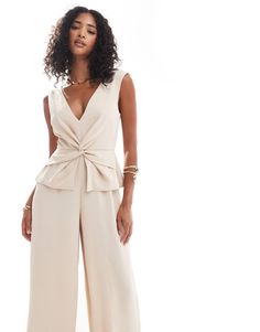 Jumpsuits & Rompers by ASOS DESIGN Chic never looked so easy V-neck Twist front Sleeveless style Back zip closure Wide leg Regular fit Vest Jumpsuit, Wrap Vest, Beige Vest, Winter Party Dress, Asos Curve, Sweaters And Leggings, Long Sleeve Floral Dress, Satin Slip Dress, Neck Wrap