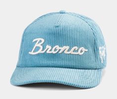 Washed corduroy 5-panel with soft structured crown and slight curved visor. Front logo is flat embroidery. Bronco Logo, Five Panel Cap, Broncos Logo, Car Apparel, Baseball Trucker Hat, Baseball Women, Fall Weather, Adjustable Hat, Mississippi