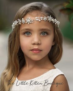 "This art deco style crystal headband, has all the feels of \" The Great Gatsby\" and is sure to add that Hollywood touch to any flower girl dress or special occasion dress. The hair piece, has 2 options, when securing to the hair. The hairpiece comes with sain ties on each side to tie in a bow similar to a wreath. You can also remove the ties and secure the hair piece with hair pins through the metal loops on each side, for more of a free floating look. The hair pieces are for children or adult Flower Girl Flower, Rustic Flower Girl Dress, Flower Girl Hair Accessories, Flower Girl Hair, Wedding Hairpiece, Boho Flower Girl, Rustic Flower Girls, Robes D'occasion, Girl Hair Accessories