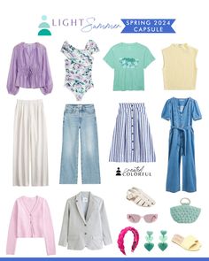 Light Summer Color Palette Outfits Capsule Wardrobe, Light Summer Palette Outfits, Soft Summer Palette Outfits, Cool Summer Outfits Palette, Light Summer Color Palette Outfits, Light Summer Palette, Summer Pallet, Hoc Summer, Light Summer Clothes