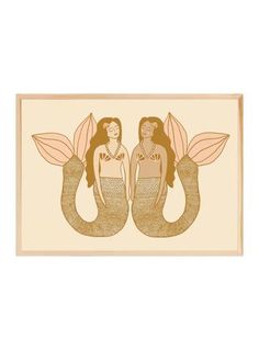 two mermaids standing next to each other