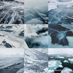 several pictures of ice and snow in different stages of formation, with caption that reads icy ocean