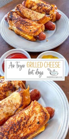 grilled cheese hot dogs on plates with ketchup