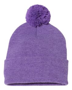 Pom-Pom 12" Knit Beanie - HEATHER PURPLE - ONE SIZE | Sportsman Pom-Pom 12" Knit Beanie Hat in Heather Purple | Acrylic Purple Cases, Everything Purple, Heather Purple, King Fashion, Blank Apparel, Cuffed Beanie, Knit Beanie Hat, Pom Beanie, Alternative Outfits