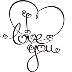 the word i love you written in cursive writing on a white background with hearts