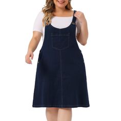 The Plus Size Women's Jean Overalls Bib Dress is a stylish and versatile piece that combines the comfort of overalls with the femininity of a dress. It features a button closure for a secure fit and has a sleeveless design. The Jean Denim Suspender Skirt Overall Dress combines style and comfort, making it a nice choice for work, daily wear, dating, gatherings, parties, and weekends. Its loose fit with patch pockets adds a touch of functionality, while the sleeveless design offers a trendy look. Denim Overall Dress With Pockets, Plus Size Overall, Denim Suspenders, Vestidos Jeans, Denim Jumper Dress, Bib Dress, Denim Jumper, Outfits I Would Wear, Denim Overall Dress