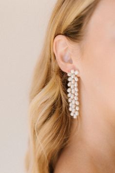 Emery - Untamed Petals Pear Shaped Pearl Chain Earrings, Pear-shaped Bridal Earrings For Parties, Pearl Embellished Bridal Earrings As Gift, Pearl Embellished Bridal Earrings For Anniversary, Jeanette Madsen, Untamed Petals, Bridal Statement Earrings, Pearl Statement Earrings, Pearl Earrings Wedding