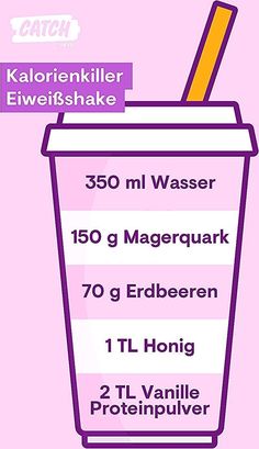 a cup with a straw in it on top of a pink background and the words kaloreinkler eweishake