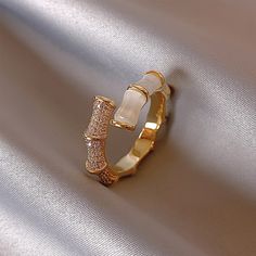 Luxury Opal Gold Open Ring Jewelry Party Accessory For Woman Girls Gift Channel Set Rings, Pave Setting Ring, Gold Color Ring, Unusual Rings, Korean Jewelry, Trendy Ring, Geometric Ring, Ring Shapes, Brand Jewelry