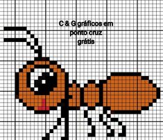 a cross stitch pattern with an orange bug on it